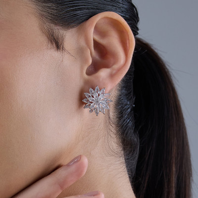 Kushal's Fashion Jewellery White Gold-Plated Contemporary Trendy Zircon Studs Copper Stud Earring
