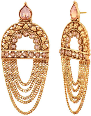 ANOUK Gold Plated Kundan Chain Dangler Earrings for Women | Statement Bridal Earrings Brass Drops & Danglers