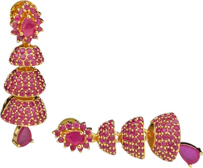 sukkanya Pair of Earrings for Women | Jhumka 3 Steps | Micro Gold Plated | AD CZ Diamond Brass Drops & Danglers, Earring Set, Jhumki Earring