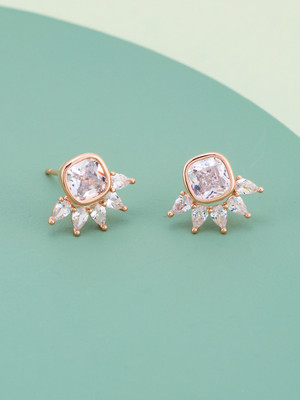 Kushal's Fashion Jewellery White Rose Gold-Plated Party Stud Earring Zircon Copper Stud Earring