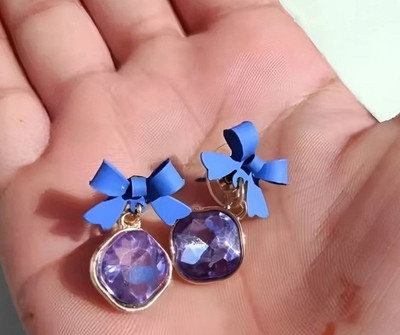 Mebella Blue Korean Earrings Alloy Stud Earring, Earring Set, Drops & Danglers Metal Drops & Danglers