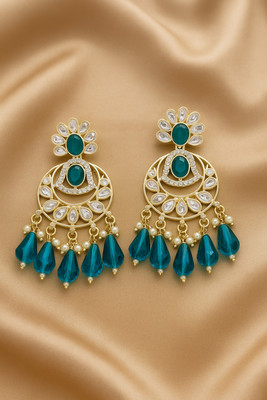 Aurikaaa Earthshine Royal Emerald Teardrop Chandbali Earrings Alloy Jhumki Earring, Drops & Danglers, Stud Earring