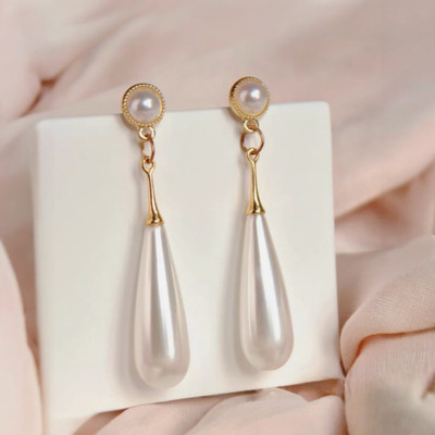 RAPPERSSHOP Elegant Gold-Plated Pearl Teardrop Dangle Earrings for Women Alloy Drops & Danglers, Earring Set, Jhumki Earring