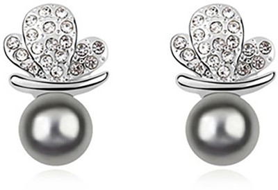 Young & Forever Austrian crystals cubic zircons fresh water pearl stud earrings Swarovski Crystal, Pearl Alloy Stud Earring