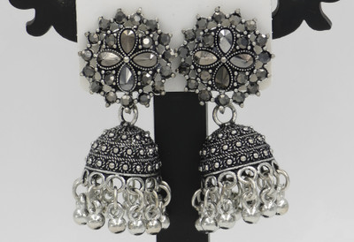 DEW MAT Traditonal Ethnic Oxidised Silver Jhumki Hoop/Chandbali Earring Pearl Alloy Jhumki Earring