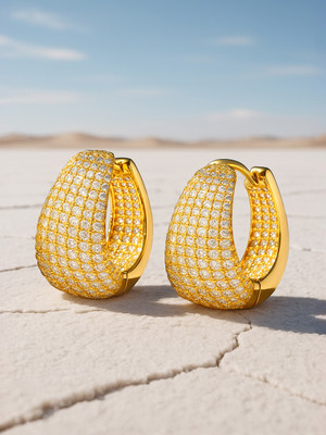 RUBANS Rubans 18K Gold-Plated Cubic Zirconia Studded Hoop Earrings Cubic Zirconia Brass Hoop Earring