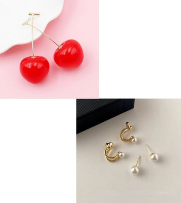 Celestria Cherry Earrings Korean Earrings Cherry For Women Red Colour Bts Collections Alloy Drops & Danglers, Stud Earring