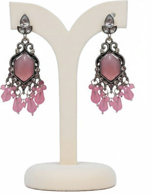 Fashion Didi Traditional Ethnic FHexagon loral & Stone Design with Hanging Beads Alloy Stud Earring