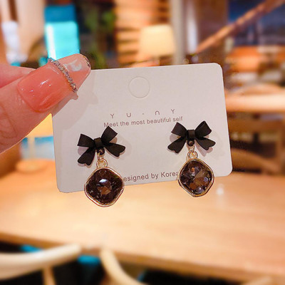 DESTINY JEWEL'S New Trendy Exclusive Korean Style Summer Crystal Bow Knot Black Stud Earring Set Cubic Zirconia Alloy Drops & Danglers