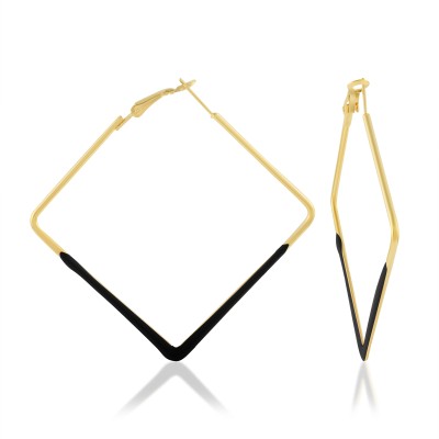 Admier Gold plated brass square design with black enamal Hoop Earrings Brass Hoop Earring