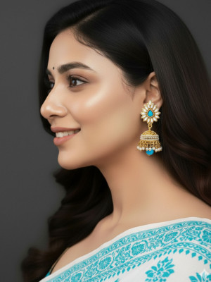 alysa Alysa Gold Plated Turquoise Beads Pearls Jhumka Earring Onyx, Pearl Alloy Jhumki Earring