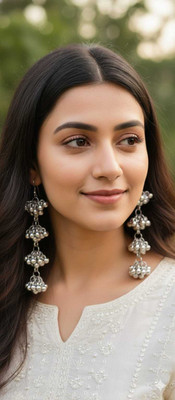 SHYAM Elegent Germen Silver Gjungaroo Hanging Earrings For Girls Or Women Zircon Alloy Drops & Danglers