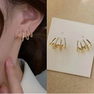 DAIVIK COLLECTION SKU-HOOP-ZIGZAG-GD-WH-01 Alloy Stud Earring, Earring Set, Rhinestone Studs