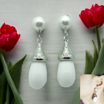 veepearls Stylish White Silver Plated Pearl Beaded Earrings For Girls And Women Pearl, Beads Stainless Steel, Stone Drops & Danglers