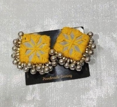 Guruji Creations Square Shape Handmade Earrings Fabric Stud Earring