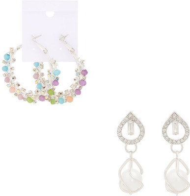 Kradha Multiocolor Round Earring and White Drop Earring Set Of 2 Alloy Drops & Danglers