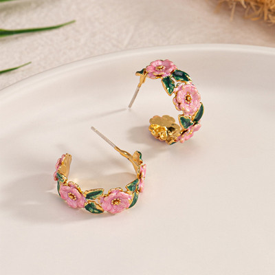 Aylana Tiny multicolor Enamelled Floral Hoop Korean Earrings Alloy, Enamel Hoop Earring