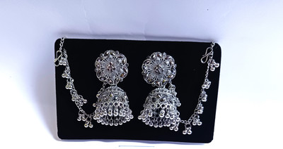 ABC Oxidized Silver Jhumki with Chain Alloy Jhumki Earring