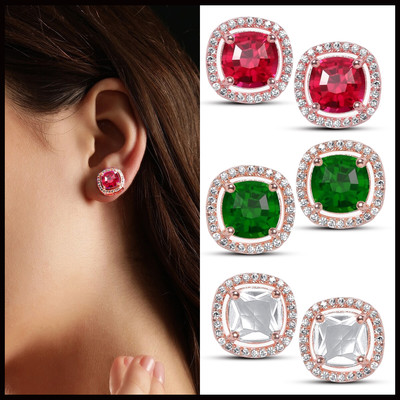 VAMA Elegant Rose Gold Cubic Zirconia Square Stud Piercing Ear Earrings Studs Combo Cubic Zirconia Metal Stud Earring