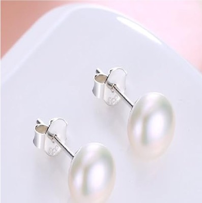 Ceylonmine01 Natural Pearl Earring Stone Silver Plated For Girls & Women Earring Pearl Alloy Stud Earring