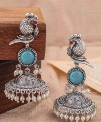 DANGAR ENTERPRISE Beautiful Unique Design Oxidised Silver Stone Earrings Alloy Stud Earring