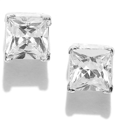 Oomph Pair of Silver Stainless Steel Square Cubic Zirconia Small Stud Earrings Cubic Zirconia, Crystal, Zircon Alloy Stud Earring