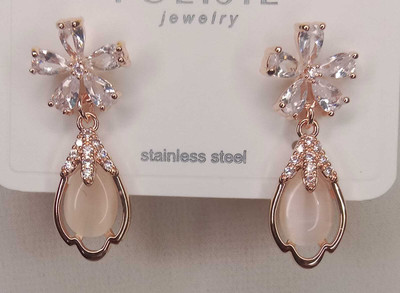 izel beauty Rose Gold Plated Drop Earring Cubic Zirconia Stainless Steel Drops & Danglers