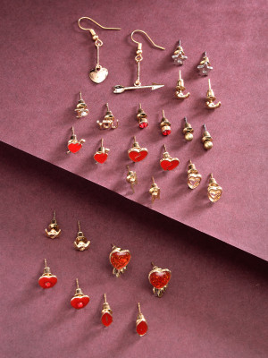 Scintillare by Sukkhi Delicate Gold Plated Multicolor Crystals Geometric Studs Dangler Combo Earring Alloy Stud Earring