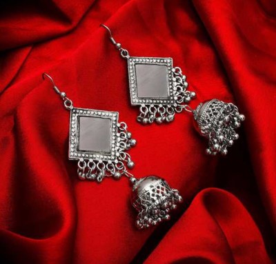 TheVineGirl TheVineGirl Traditional Oxidized Silver Plated Square Mirror Dangle Earrings Alloy Drops & Danglers