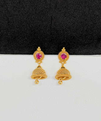 Rithvin Fashion Traditional Gold-plated with Pink stones Jhumka-style earrings Cubic Zirconia Alloy Jhumki Earring