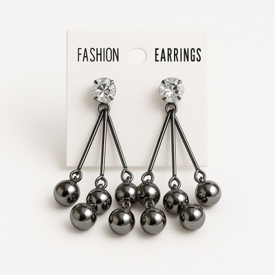 JollyJewels Crystal Drop Ball Earrings – Gunmetal Tone Cubic Zirconia Metal Drops & Danglers