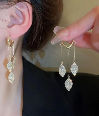 JEWELFY Sparkle Leaf Drop Earrings for women and girls Alloy Earring Set
