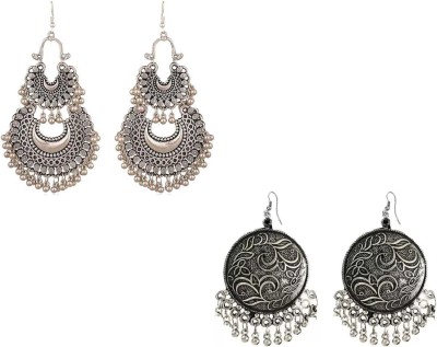 ZuriKrisha Combo of 2 Silver Black Oxidized, Afghani, Silver Chandbali for Women and Girls Beads Metal Chandbali Earring, Drops & Danglers