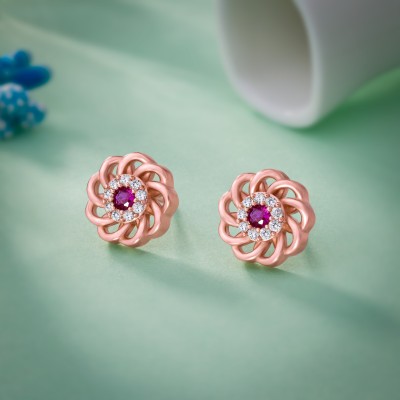 SORELLII Rose Gold Earrings with Sapphire and Diamonds Cubic Zirconia German Silver Stud Earring