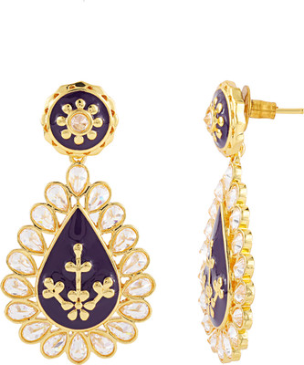 Voylla Gota Patti Jamuni Phoolra Earrings For Women,Gold Earrings,Gift For Women Cubic Zirconia Brass Drops & Danglers