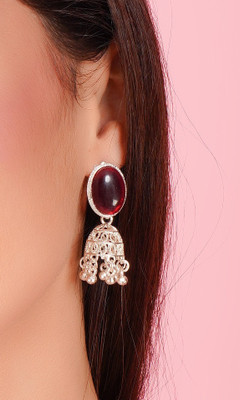 Boho Bloom Oxidised Red Stone Jhumka Earrings Alloy Jhumki Earring