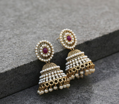 Vinayak Ethnic Fancy Light Weight Pearl Gold Platted Oxidized Earrings for Girls Pearl Alloy Jhumki Earring, Drops & Danglers