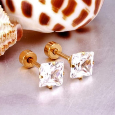 house of common Stylish Single stone studs Zircon Brass Stud Earring