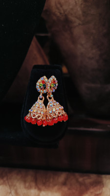 MHASAH Royal Red & Rose Gold Crystal Jhumka Earring Crystal, Pearl Alloy Jhumki Earring