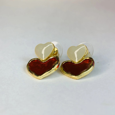 Nirmal aabhushan Nirmal Aabhushan Red Heart With White Pear Korean Drop Earrings For Women & Girl Pearl Alloy Drops & Danglers