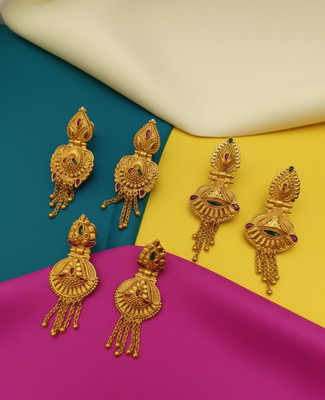 pearl jewellery Pack of 3 Pair Traditional Gold Pleted Collection Brass Drops & Danglers, Jhumki Earring, Chandbali Earring