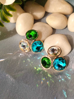 ADornAccessory Antitarnish Partywear Sparkling Stone Stud Earrings With Different Colour Stones Pearl Alloy Drops & Danglers