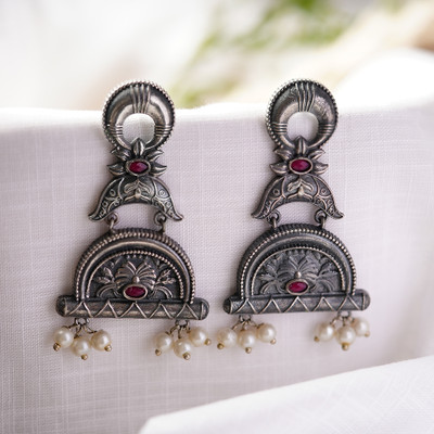 Sanseeta ChandraBansi- Silver Brass Oxidised Jhumka earrings Zircon Brass Drops & Danglers