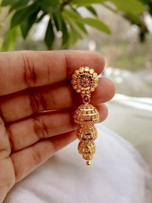 Royal Covering Party Wear 1 Gram Gold Plated 4-Step Jhumki (Height-6cm) for Women, Copper, Brass Jhumki Earring, Earring Set