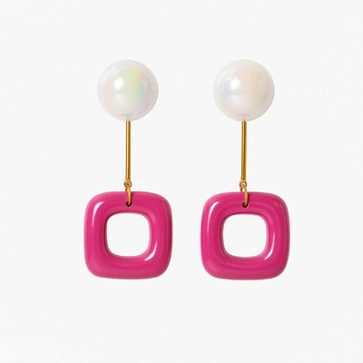 Satrangi Bold Geometric Dangle Earrings with Pearl Top Plastic Drops & Danglers