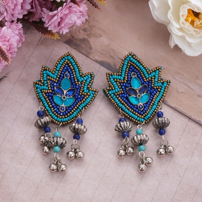 Jewelgenics Jewelgenics Handcrafted Beaded Blue Dangler Earrings for Women/Girl's Beads Alloy Drops & Danglers