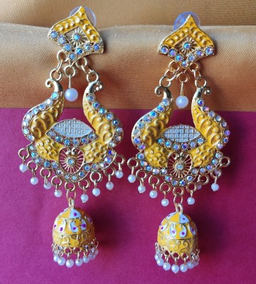 AKINOM Traditional Golden Yellow Jhumka Earring Beads Brass Drops & Danglers