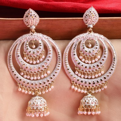 RAJ JEWELLERY Traditional Ethnic White Color Oxidized Jhumka Earrings for Women and Girls Alloy Chandbali Earring, Jhumki Earring, Earring Set