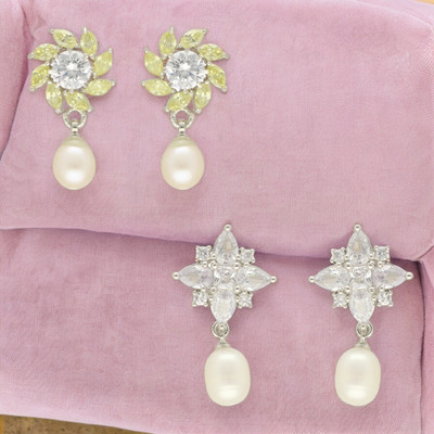 Sri Jagdamba Pearls Reshma Combo Of 2 Pair Earrings Pearl Alloy Stud Earring