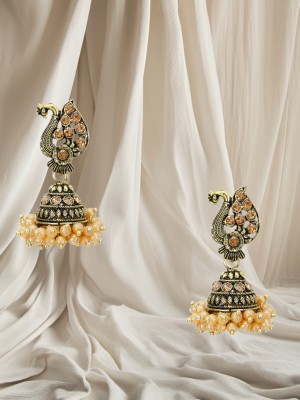 MAHESHWARI FASHION CRAZE Peacock design gold plated jhumke Pearl, Beads Alloy Clip-on Earring, Jhumki Earring